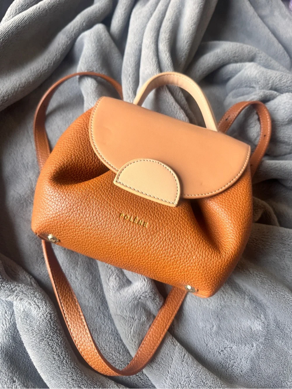 Two-Tone Tan  Leather Crossbody Bag